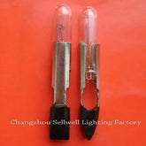 Two 36v 40ma telephone lamps T6.4X46.5 with metal base against red background